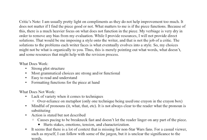provide editing constructive feedback on writing